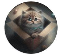 Puzzle da 1000 pezzi a forma di gatto carino, per bambini, rotondo, da 1000 pezzi, per adulti, attività educativa per le abilità cognitive, miglioramento delle abilità cognitive, 67,5x67,5 cm