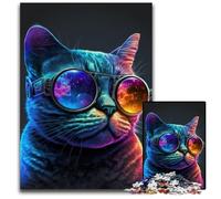 Puzzle da 1000 pezzi a forma di gatto NERD al neon per adulti, rompicapo impegnativo per adolescenti, divertente serata di giochi in famiglia, 50x75CM/19,68x29,52 pollici
