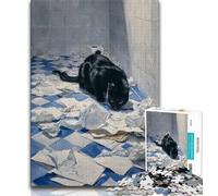 Puzzle da 1000 pezzi a forma di gatto nero che gioca con la carta igienica,regalo per adolescenti,aiuta il cervello a esercitare i giocattoli avvincenti per coltivare la pazienza,adatto alle coppie