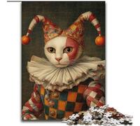 Puzzle da 1000 pezzi a forma di gatto pagliaccio, in legno, dal design intricato, per adolescenti, decorazioni fai da te e divertimento per stimolare il cervello, dimensioni 50X75cm