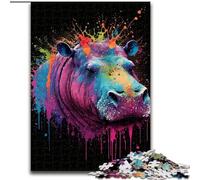 Puzzle da 1000 pezzi a forma di ippopotamo colorato in legno, attività divertente per la casa 50x75cm, decorazione fai da te, regalo per le vacanze che stimola il cervello