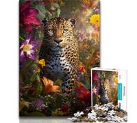 Puzzle da 1000 pezzi a forma di leopardo con fiori per adulti, giocattoli educativi, giochi antistress adatti per la decorazione della scrivania (38x26cm)