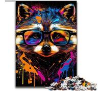 Puzzle da 1000 pezzi a forma di procione, stile pop art, in legno, per principianti, ideale come regalo di compleanno e per le feste, 50x75cm, per adulti e famiglie, regalo fai da te per la casa