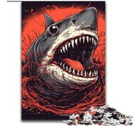 Puzzle da 1000 pezzi a forma di squalo colorato, in legno, idea regalo per le feste, opera d'arte umoristica, opera d'arte dettagliata 50x75cm per compleanno, festa, Natale, Halloween