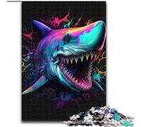 Puzzle da 1000 pezzi a forma di squalo colorato in legno,perfetto per decorare la casa o l'ufficio,ideale come regalo di Natale 50x75cm,decorazione artistica fai da te,perfetto regalo di compleanno