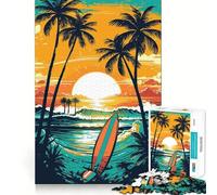 Puzzle da 1000 pezzi a forma di tavola da surf vintage retrò per adolescenti, gioco di logica e logica, divertimento rilassante, bordi lisci, regalo creativo 38x26cm