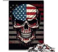 Puzzle da 1000 pezzi a forma di teschio con bandiera americana, dimensioni 50x75cm, rompicapo impegnativo, giocattolo rilassante per adolescenti