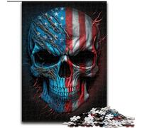 Puzzle da 1000 pezzi a forma di teschio con bandiera americana in legno, attività divertente per la casa 50x75cm, decorazione fai da te, regalo per le vacanze che stimola il cervello