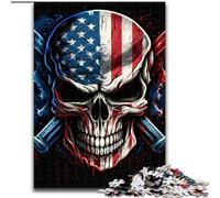 Puzzle da 1000 pezzi a forma di teschio con bandiera americana, in legno, per adulti, dimensioni 50x75cm, regalo perfetto per compleanni e festività.