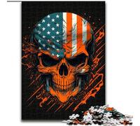 Puzzle da 1000 pezzi a forma di teschio con bandiera americana, puzzle impegnativi per l'interazione familiare e la sfida del cervello, sfida di attività per la famiglia, dimensioni 26X38cm