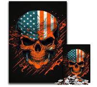 Puzzle da 1000 pezzi a forma di teschio con bandiera americana, rompicapo stimolante per adolescenti, gioco interattivo divertente per famiglie, 50x75cm/19,68x29,52 pollici