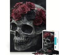 Puzzle da 1000 pezzi a forma di teschio con ghirlanda di rose per adulti, gioco per esercizi mentali, svago leggero, design da assemblare, regalo stagionale 38x26cm