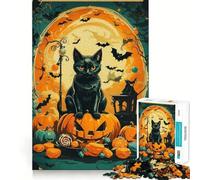 Puzzle da 1000 pezzi a forma di zucca e gatto per adulti, un gioco stimolante per la mente, un'oasi di tranquillità e relax Pezzo da collezione di alta qualità (38x26cm)