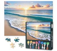 Puzzle da 1000 pezzi a isola per adulti - Spiaggia tropicale dell'alba, vivace arte costiera, design di alta qualità con tavola puzzle, 27,5 x 19,7 pollici