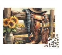 Puzzle da 1000 pezzi a tema cowboy western: sella e stivali da cowboy. Gioco educativo per adulti, bella decorazione, difficile e stimolante, ideale come regalo di compleanno. 70x50 cm/1000 pezzi.