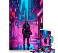 Puzzle da 1000 pezzi a tema Samurai Cyberpunk City per adulti, ideale per migliorare la memoria, alleviare l'ansia, creare un design accattivante e un regalo artistico (38x26cm)