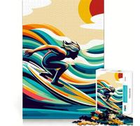 Puzzle da 1000 pezzi a tema surf, pop art e colori per adolescenti, rompicapo, attività per la casa, taglio premium, articolo di Babbo Natale 38x52cm