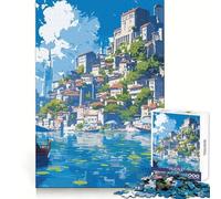Puzzle da 1000 pezzi a tema villaggio di pescatori in stile anime per adolescenti ideale per sviluppare capacità analitiche creare un'atmosfera serena e creare un puzzle che si incastri perfettamente