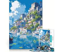Puzzle da 1000 pezzi a tema villaggio di pescatori in stile anime per ragazzi,gioco stimolante per la mente,incastro perfetto senza spazi vuoti,attività rilassante di gruppo al chiuso (50x75cm)