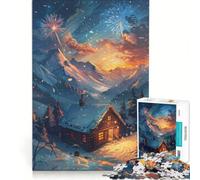 Puzzle da 1000 pezzi "Accogliente baita tra le montagne innevate", gioco rompicapo, allena la mente e la manualità, ideale come decorazione da scrivania 38x52cm