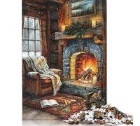 Puzzle da 1000 pezzi, accogliente interno di una cabina con camino, puzzle in legno, gioco educativo, sfida, giocattolo come regalo di Natale, 1000 pezzi (75x50 cm)