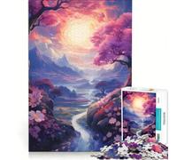 Puzzle da 1000 pezzi "Acque tranquille e alberi in fiore" giocattolo educativo divertente antistress per rafforzare l'amore tra le coppie 38x26cm