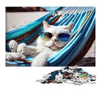 Puzzle da 1000 pezzi adorabile puzzle di carta per adulti raffigurante un gatto pigro per gli amanti dell'estate (dimensioni 38x26 cm)