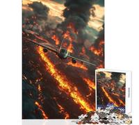 Puzzle da 1000 pezzi Aereo sopra flusso di lava Giocattolo educativo Ottimo regalo per giochi di famiglia con poster abbinato e foglio di quiz Dimensioni 38x26cm