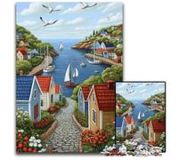 Puzzle da 1000 pezzi, affascinante villaggio costiero, puzzle in legno, divertimento per famiglie, regali di compleanno unici per ragazzi dai 14 anni in su, 50x75cm