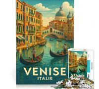 Puzzle da 1000 pezzi, Affiche Vintage Venise Italie, DIY Toys, Difficult Challenge, with Fully Interlocking Randomly Shaped Pieces 38x26cm