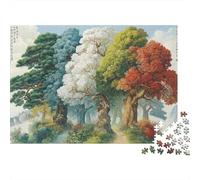 Puzzle da 1000 pezzi "Alberi delle Quattro Stagioni", cascata e paesaggio forestale per adulti, gioco educativo, bellissima decorazione, difficile e stimolante, regalo di compleanno, 52x38cm/1000pcs
