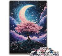Puzzle da 1000 pezzi Alberi di ciliegio in fiore sotto la luna Adatto per età dai 14 anni in su Gioco intellettuale Gioco educativo per compleanno e Natale 50x75cm