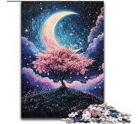 Puzzle da 1000 pezzi Alberi di ciliegio in fiore sotto la luna, per bambini dai 14 anni in su, decorazione per la casa come regalo per tutta la famiglia e gli amici (dimensioni 50x75cm)