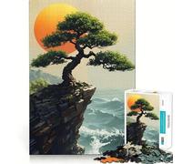 Puzzle da 1000 pezzi Albero bonsai su scogliera con vista sull'oceano,pezzi a incastro,gioco divertente e rilassante,decorazione natalizia 38x26cm