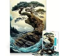 Puzzle da 1000 pezzi Albero bonsai su una scogliera con onde,disegno accurato,gioco stimolante per la mente,facile da giocare,regalo di compleanno 38x52cm