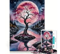Puzzle da 1000 pezzi "Albero della Luna Rosa" per adolescenti, ideale per stimolare la memoria, per il tempo libero a casa e per l'assemblaggio di immagini (50x75cm) Un regalo perfetto