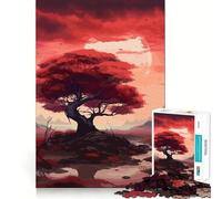 Puzzle da 1000 pezzi "Albero della Luna Rossa" scuro per adolescenti, stimola la memoria, favorisce la calma e il relax, con taglio di alta qualità, un regalo speciale (38x26cm)