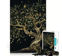 Puzzle da 1000 pezzi "Albero della Vita con Ulivi Dorati e Stelle" per adulti e ragazzi, gioco di logica, tempo libero, bordi precisi, decorazione da parete 50x75cm