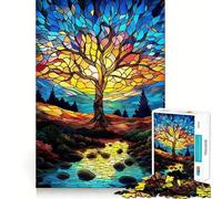 Puzzle da 1000 pezzi Albero della Vita in vetro colorato per ragazzi, gioco di logica, passatempo rilassante, taglio preciso, 50x75cm