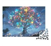 Puzzle da 1000 pezzi "Albero Magico Notturno" con silhouette sotto l'albero della vita, ideale per giochi educativi per adulti. Bellissima decorazione,difficoltà, Dimensioni: 52x38 cm