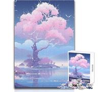 Puzzle da 1000 pezzi Albero rosa accanto al lago, gioco di apprendimento consapevole e divertente, celebrazioni gioiose, dimensioni 38x52cm