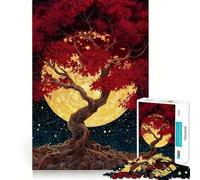 Puzzle da 1000 pezzi "Albero Rosso, Luna Dorata" per adolescenti, gioco stimolante per l'intelletto, relax mentale, taglio di qualità, regalo per le vacanze (50x75cm)