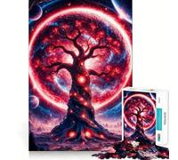 Puzzle da 1000 pezzi "Albero spaziale fantasy rosso" per adolescenti, ideale per rafforzare la memoria e il legame familiare, con bordi precisi e un regalo pensato con cura (38x52cm)