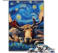 Puzzle da 1000 pezzi "Alce e cielo notturno" in legno rompicapo ad alta difficoltà per adolescenti 50x75cm regalo per compleanno vacanze Natale e Halloween.