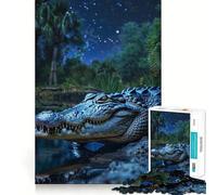 Puzzle da 1000 pezzi "Alligatore sotto il cielo notturno" per adulti,gioco di problem solving,taglio di qualità professionale,rilassante attività di gruppo al chiuso (38x26cm)