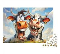 Puzzle da 1000 pezzi "Amiche Mucche dei Cartoni Animati" con due mucche buffe che ridono, gioco educativo per adulti, decorazione per la casa, difficile, stimolante, per compleanno, 38x26 cm