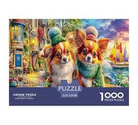 Puzzle da 1000 pezzi Angel Dog Fantasy per decorazioni murali - Due cani (città accogliente) pollici Adatto per la decompressione e come decorazione murale per adulti 52x38 cm/1000 pezzi