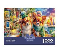 Puzzle da 1000 pezzi "Angelo Cane Fantasy" per la decorazione della parete di casa Due cani (città accogliente) Divertente regalo e attività per adulti e bambini Ottima idea regalo 70x50cm/1000pcs