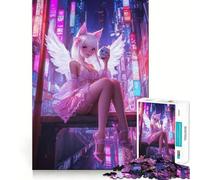 Puzzle da 1000 pezzi "Angelo nella città al neon" per adulti,gioco di potenziamento mentale,taglio laser per un incastro perfetto,divertimento in famiglia,attività serale (38x52cm)