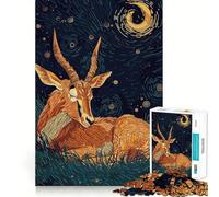 Puzzle da 1000 pezzi "Antilope a riposo sotto una notte stellata" per adulti ideale per stimolare la memoria favorire il rilassamento mentale e ottenere un risultato ottimale Regalo di compleanno